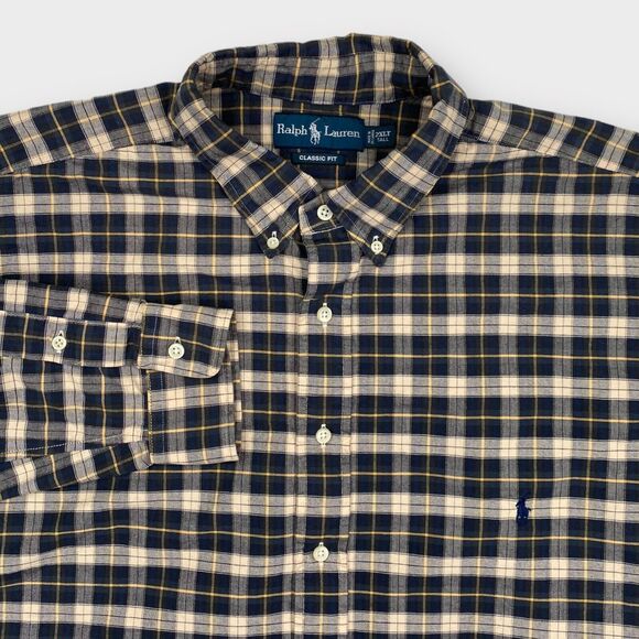 Lauren Ralph Lauren Other - VINTAGE Ralph Lauren Shirt Mens 2XLT Tall Beige Black Check Woven Button Down